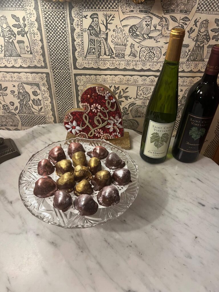 White Wine with chocolate raspberry gems