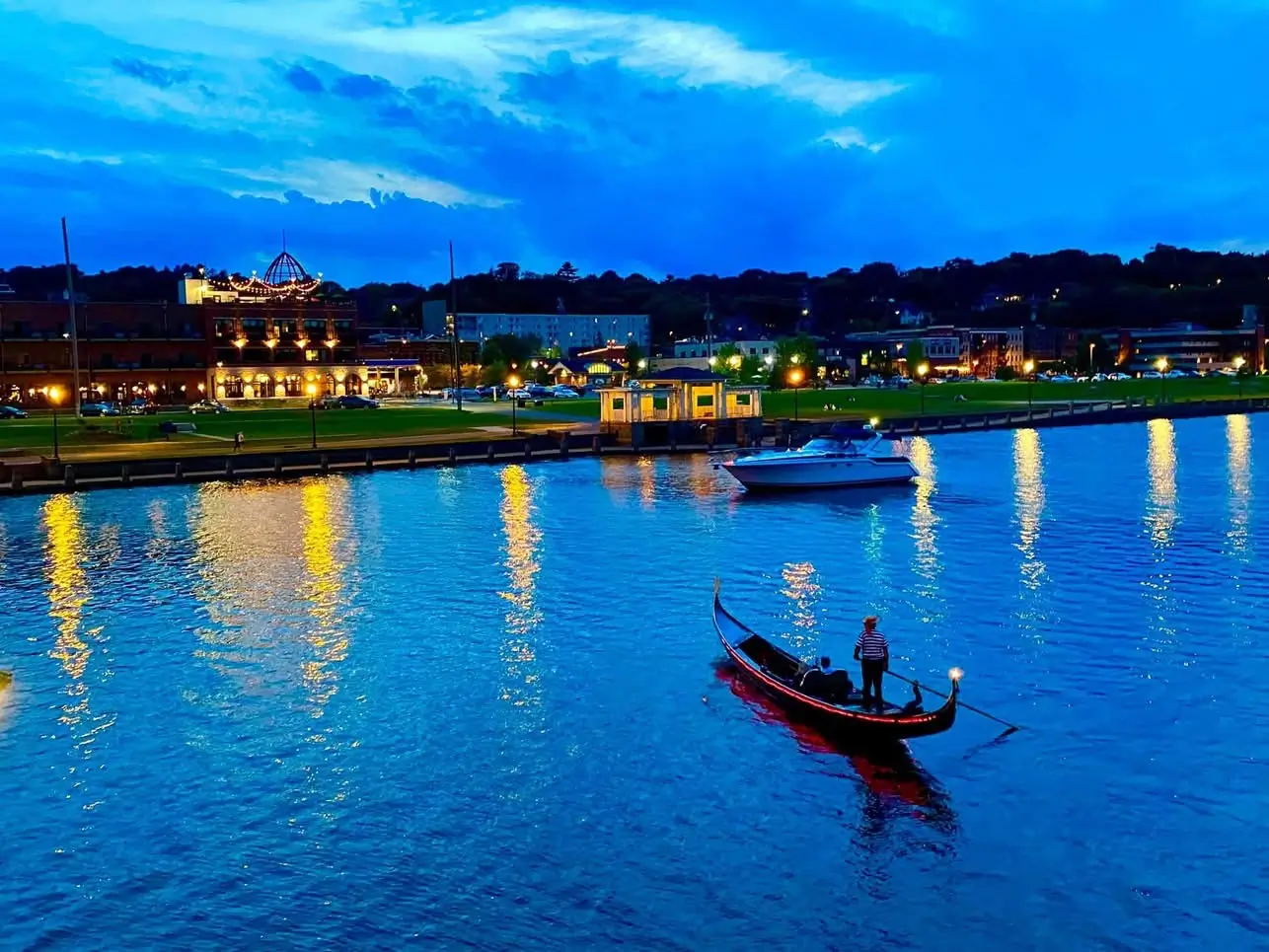 Evening gondola ride on the St. Croix River waterfront.