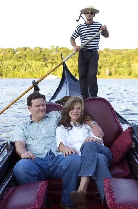 Couple enjoying a gondola ride on the St. Croix River.